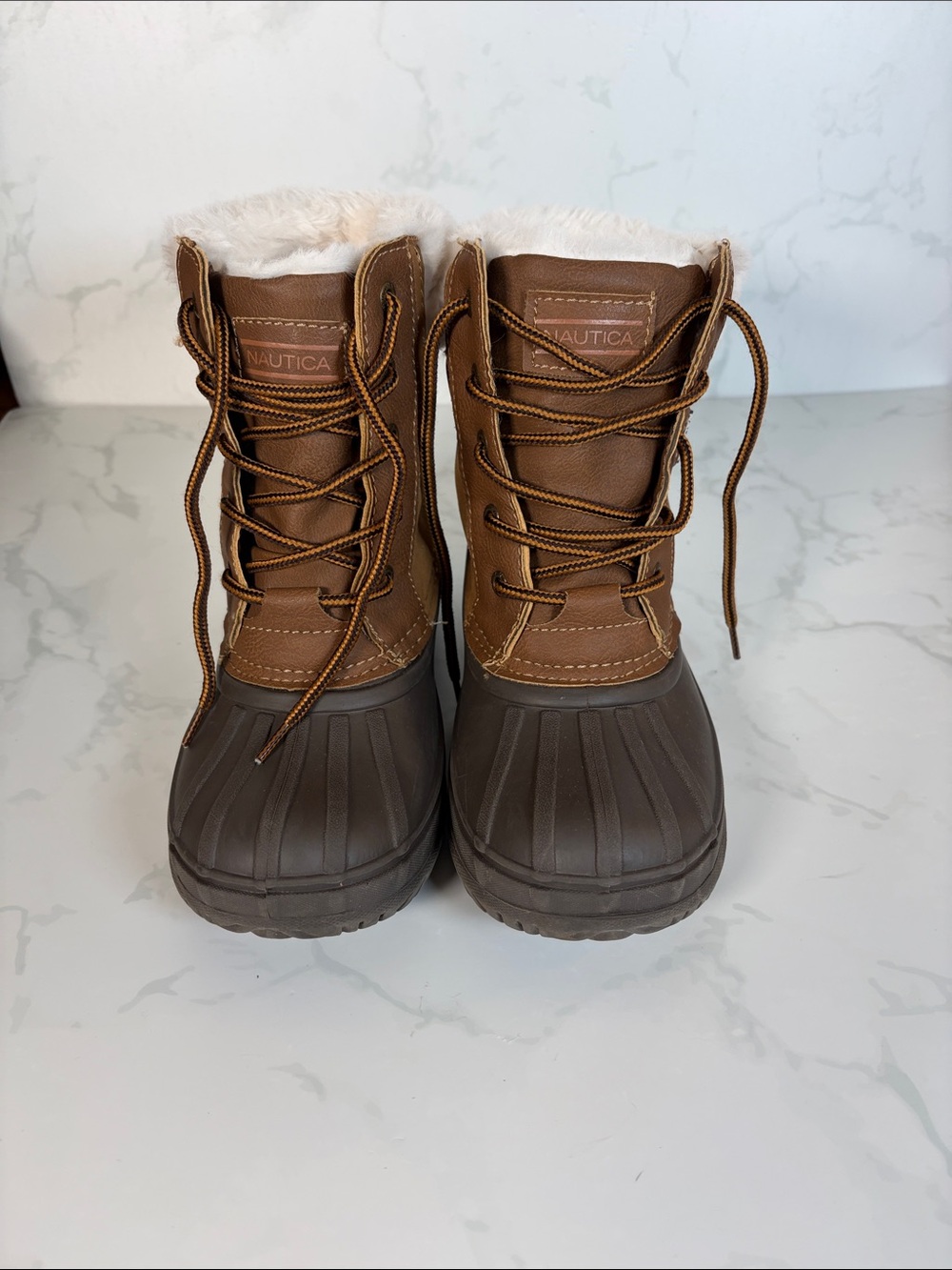 Nautica Brown Duck Boots Youth 4 Faux Fur Lined Insulated Winter Snow Weather